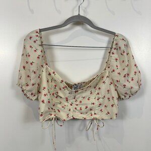 Ivory Floral Cap Sleeve Crop Top